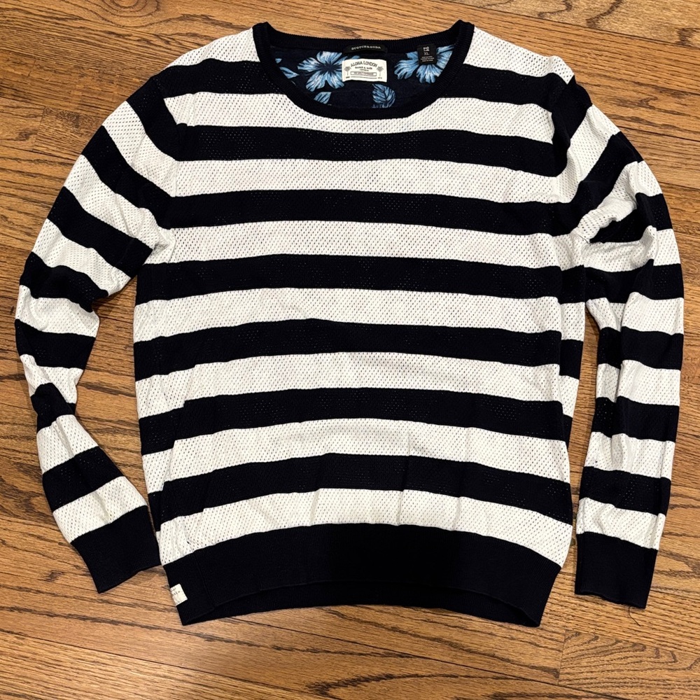 Scotch and Soda Aloha Collection Black and White Stripe Top XL
